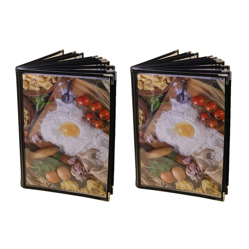 

2X Transparent Restaurant Menu Covers For A4 Size Book Style Cafe Bar 10 Pages 20 View