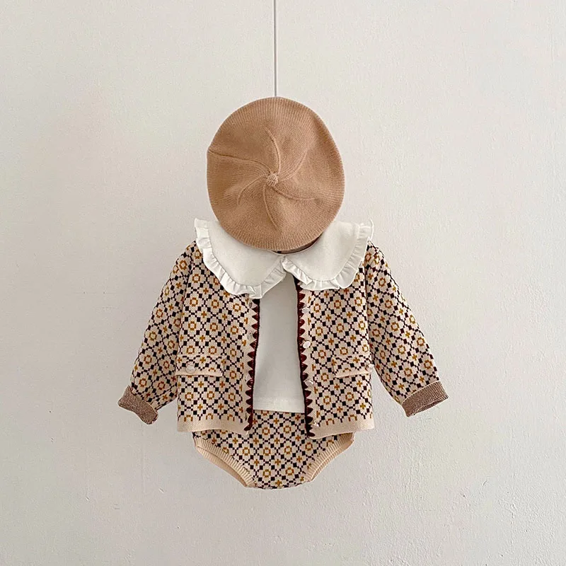 

HAYANA Autumn Baby Clothes Sweater Set Infant Girls Knit Sweaters Cardigan Jacket Blommer 2 Pcs