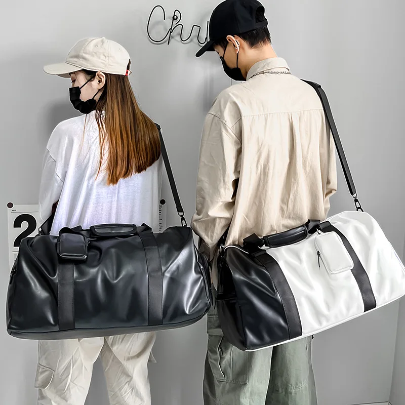 Summer Leather Hand travel bags Large Black White duffle bag big traveling bags for ladies Casual Men Fitness Sports bag