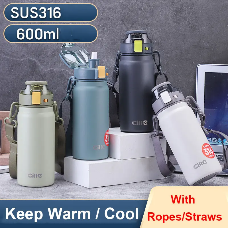 With Straw Portable Rope Stainless Steel Vacuum Flask Insula