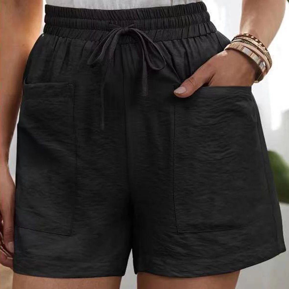 Europe And The United States Summer New Women Loose Linen Casual Shorts Pocket Solid Color Large Size High Waist Wide Leg Pants