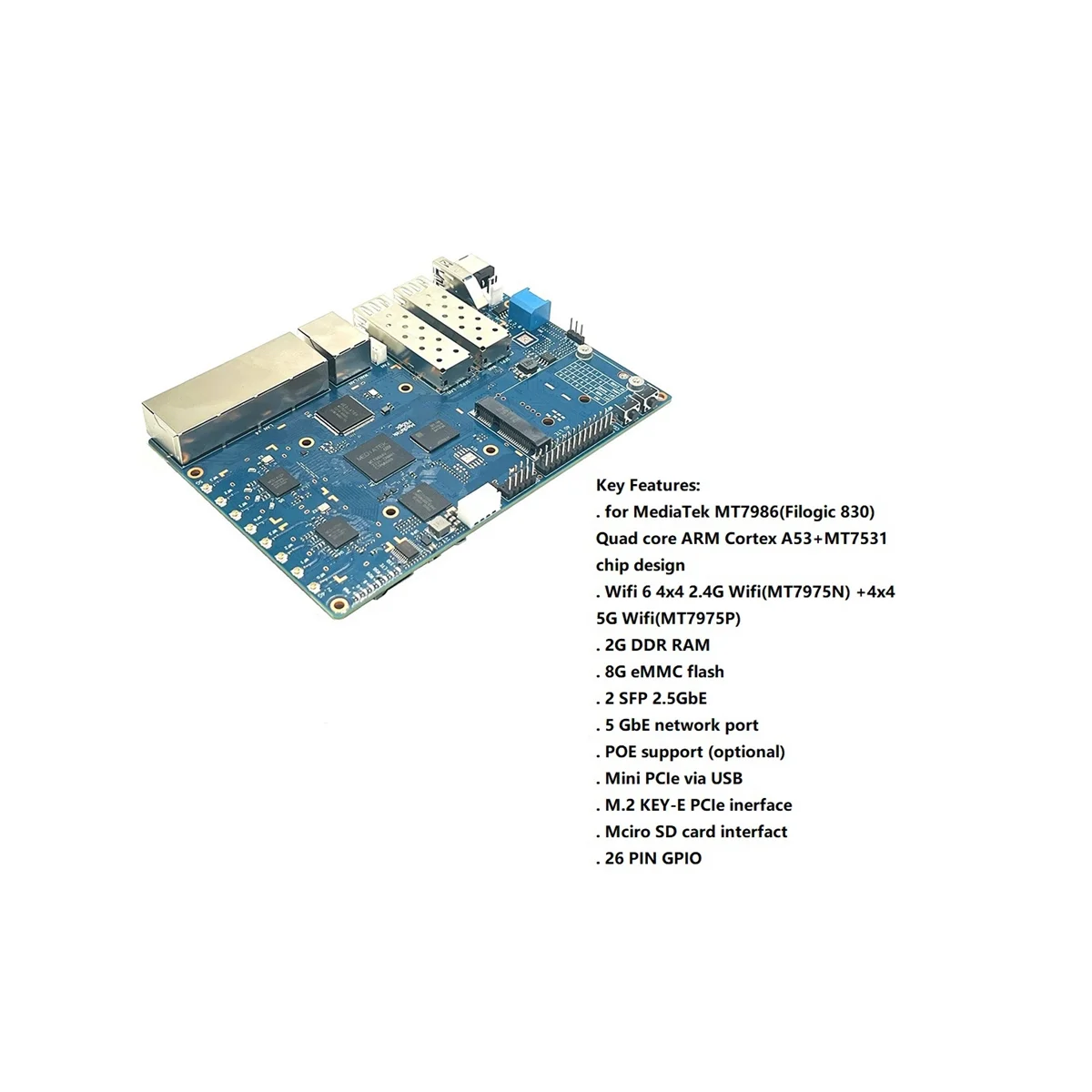 Для бананов PI BPI-R3 MT7986 2G + 8G EMMC макетная плата с 256G SSD 4G модуль лампы 8x антенн