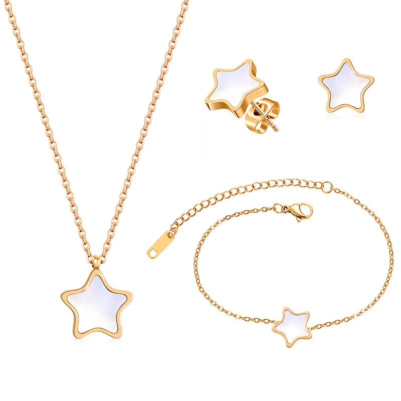

Heytree Luxury Elegant White Black Shell Star Necklace Earrings Sets for Women New Fashion Stainless Steel Earrings 2022 Jewelry