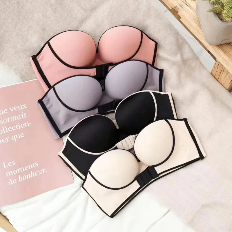 

Dreamlikelin Women Strapless Invisible Bras Front Buckle Push Up Bralette Non-slip Women Lingerie Backless Brassiere