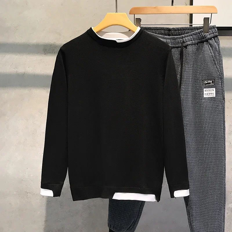 Двухсекционный иллюзорный свитер мужской весенне-осенний новый модный вязаный