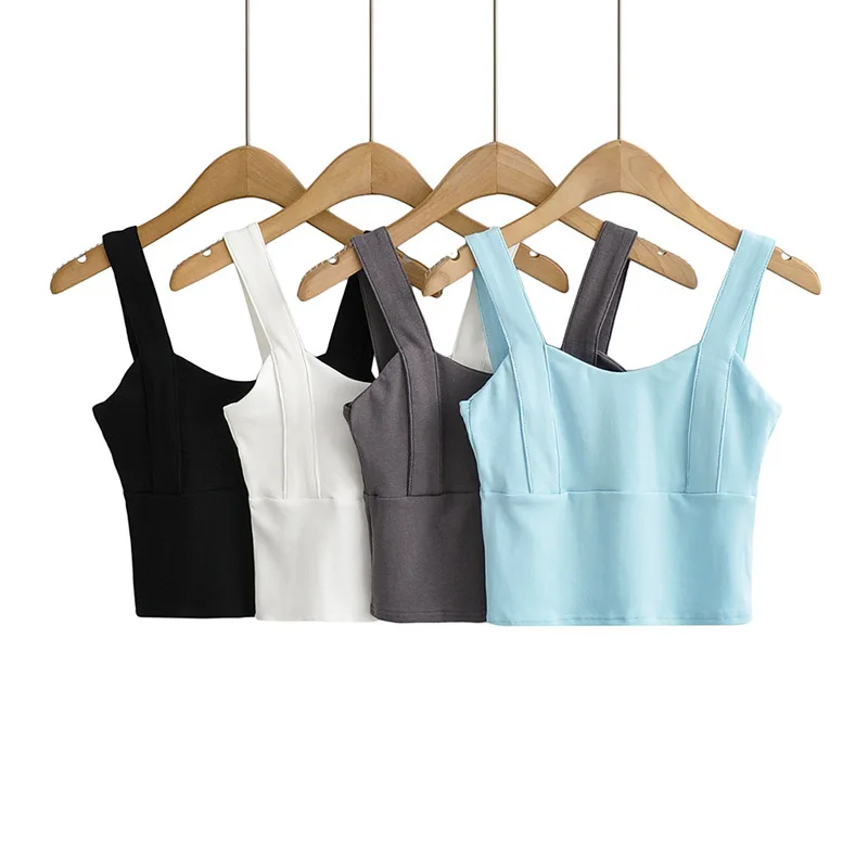 

Summer Women Crop Black White Grey Blue Skinny Tank Top