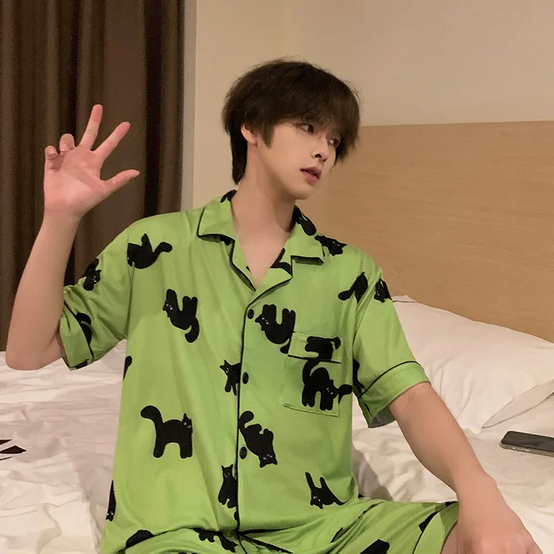 Мужская летняя пижама Dopamine High Sense зеленая хлопковая с короткими рукавами