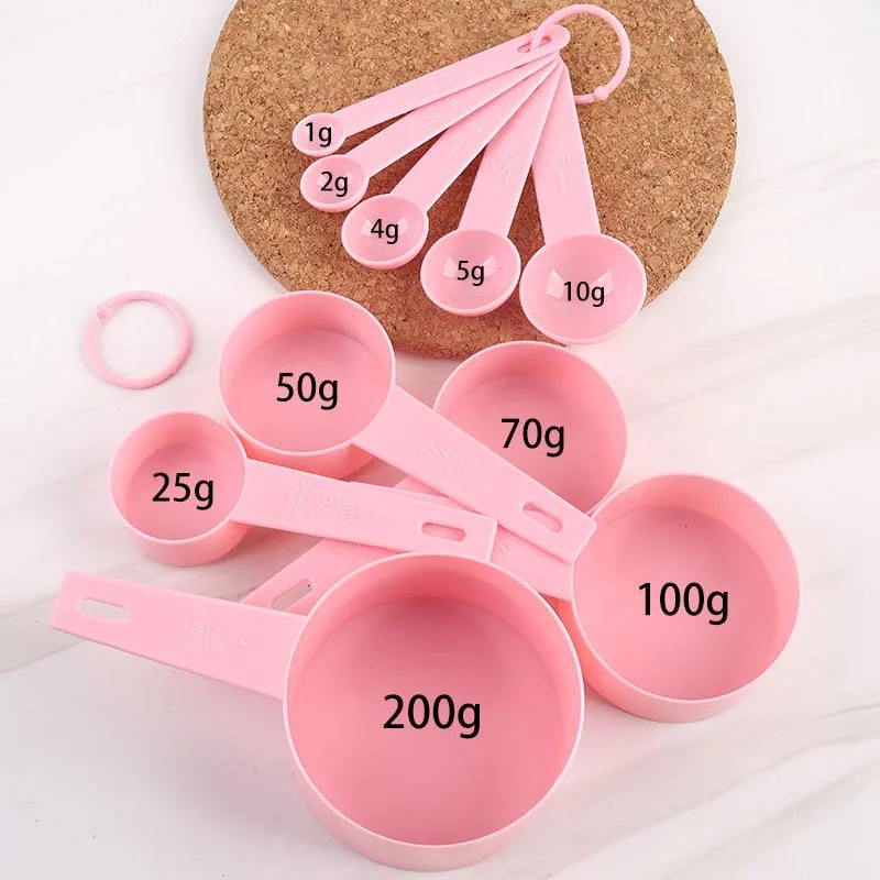 10Pcs/Set Cups Spoons Set Measuring Spoon DIY Baking Supplies Portable Stackable Combination Pure Color PP Plastic Baking Tools