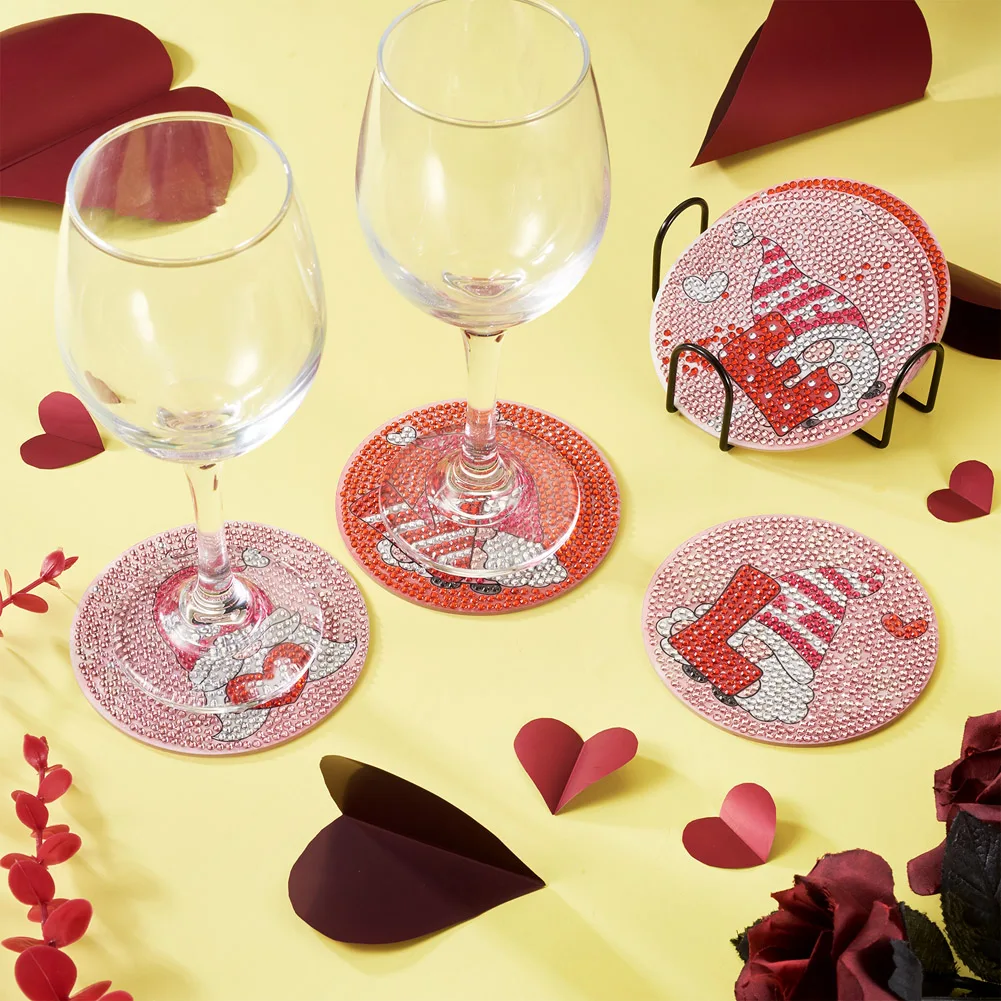 5D Butterfly Gnome Pattern DIY Resin Rhinestone Glue Clay Painting Cup Mat Kit with Coaster Holder Diamond Sticky Pen Tray Plate