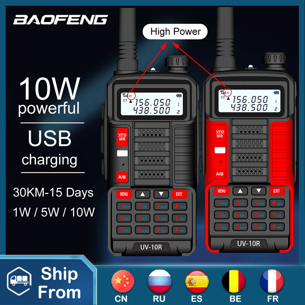 BaoFeng Walkie Talkie UV-10R V2 Two Way CB Radio Transmitter Long Range UV10R V2 128CH VHF UHF 136-174Mhz 400-520Mhz Dual Band