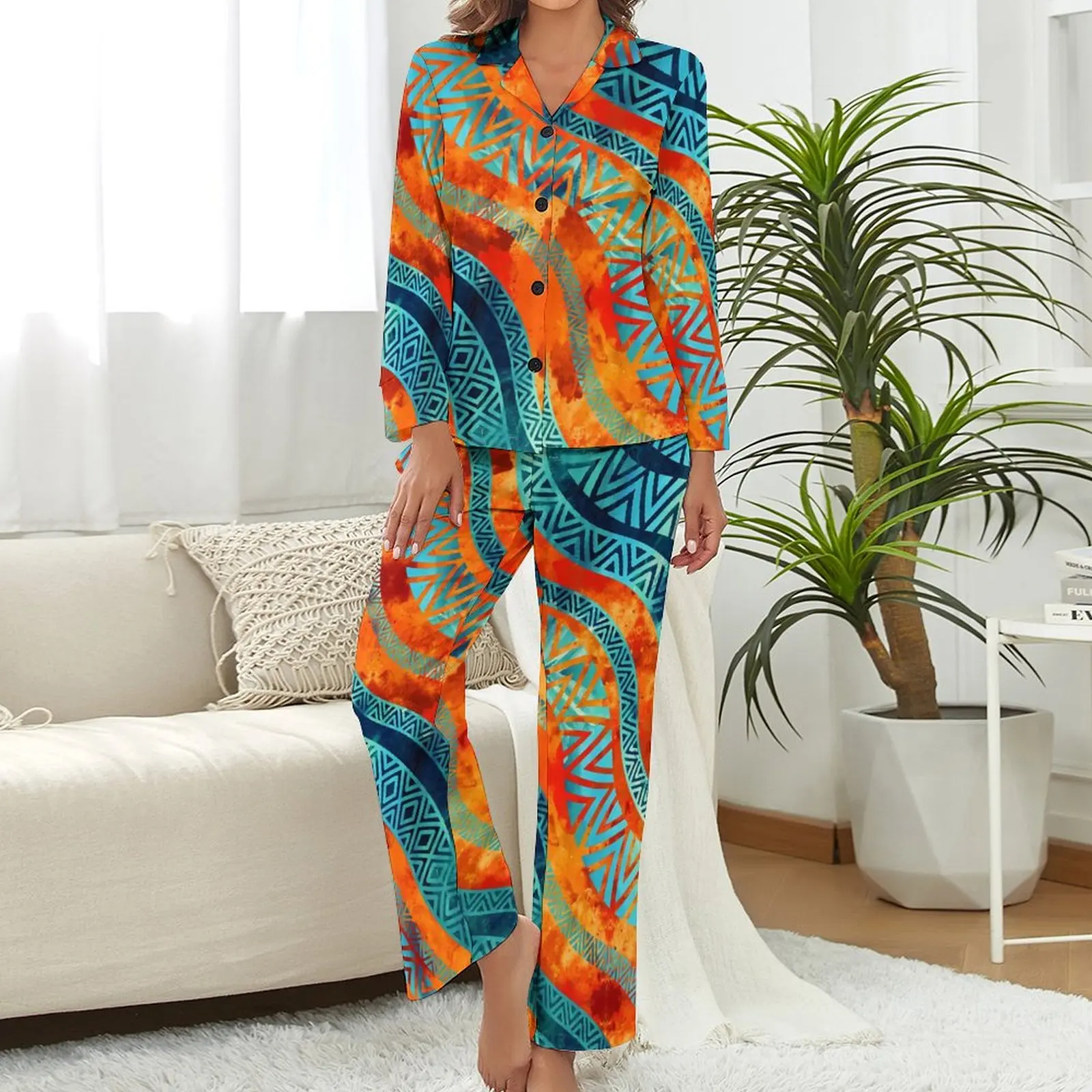 Волнистые этнические пижамы в этническом стиле женские бохо с винтажным принтом