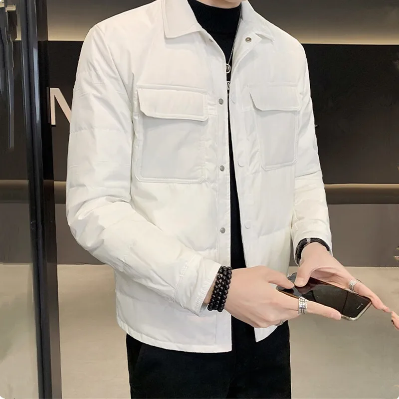 UHYTGF Autumn Winter Parkas Jackets Men's Quality Light Thin Down Jacket Casual Warm Male Coat Solid Loose Short Overcoat 5XL142