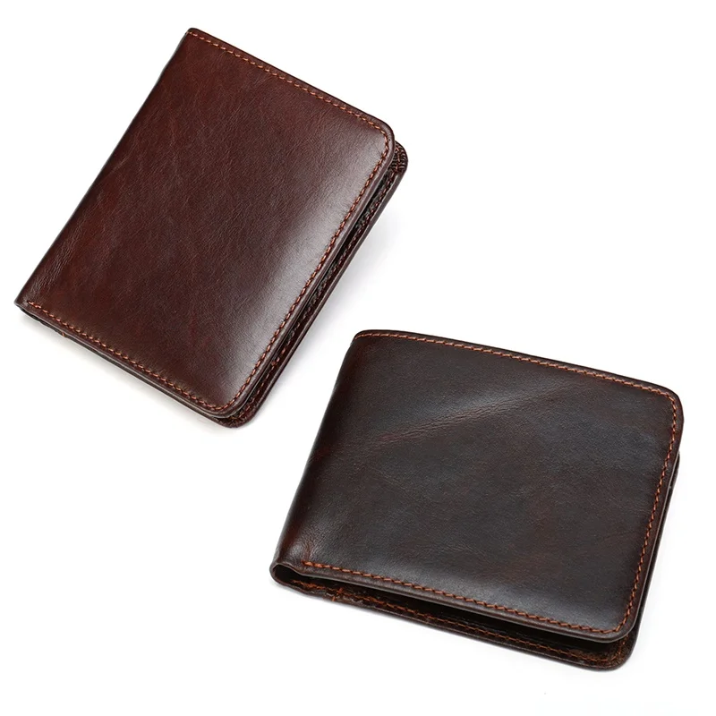 

Men's Leather Wallet Short Section US Money Clip Rfid Card Bag Multi-card Bit First Layer Cowhide wallet