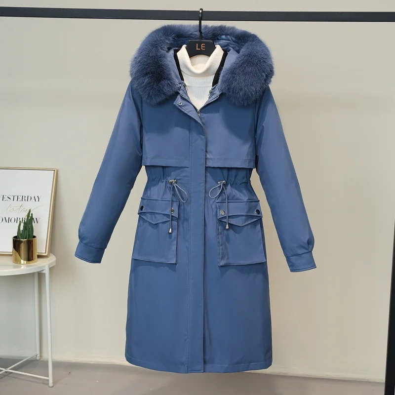 

Зимняя женская длинная парка со съемной подкладкой, пальто, приталенная плотная теплая куртка с капюшоном на-30 градусов, женская зимняя вер...