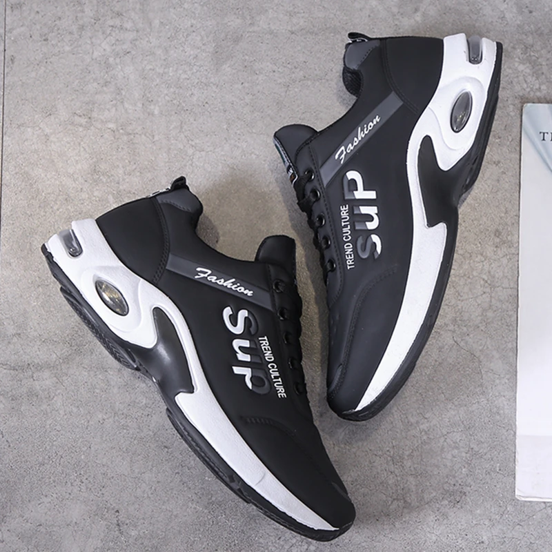 Leather Male Sneakers Men's Fashion Breathable Running Shoes Man Casual Height Increasing Outdoor Golfs Sports Zapatillas Hombre