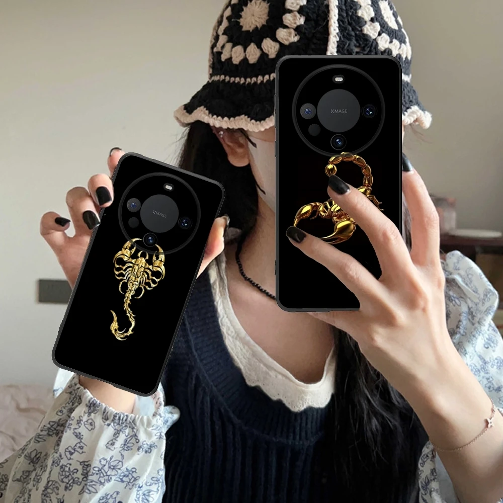 Цветной чехол для мобильного телефона Golden Scorpio Huawei Mate 60 50 40 30 20 10 Pro Plus Lite E 5G черный