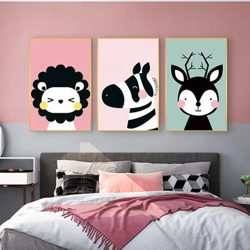 

Pink Kindergarten Canvas Painting Cartoon Girl Unicorn Poster Wall Art Children's Bedroom Home Living Room Decorative Prints