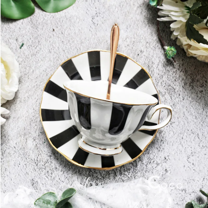 Black And White Afternoon Tea Tools Bone China Tableware Set Teapot Striped Cup And Saucer Coffee Set