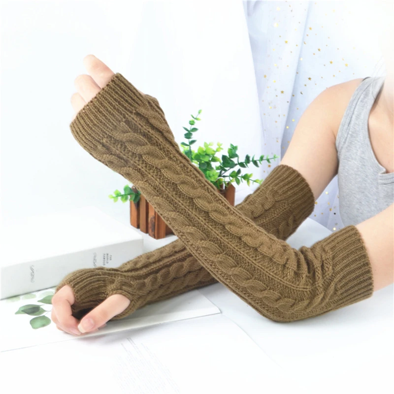 

Women Long Knit Fingerless Gloves Winter Fashion Arm Wrist Sleeve Casual Soft Warmer Girl Elbow Mittens Punk Gothic Black Gloves