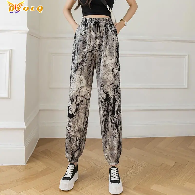

Ladies Trousers Casual Pants Slimming Anti-mosquito Pants 2022 Summer Ice Silk Bloomers Casual Leopard Print Pants