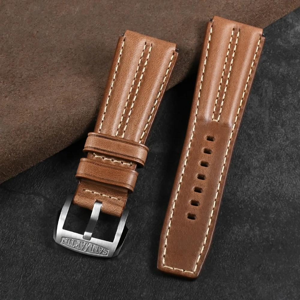 San Martin Watch Parts Leather Strap 22mm TUNA 003 Watch Accessories Bands Stainless Steel Buckle