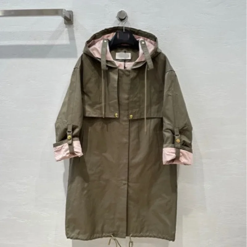 2024 осенняя модная длинная ветровка с капюшоном женская одежда элегантная