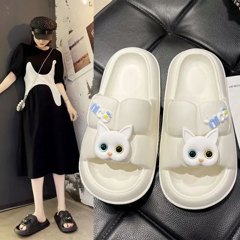 Comwarm Summer Bear Slippers For Women Home Bath Slippers  Cute Cartoon Soft Sole Cloud Slippers Men Outdoor Thick Beach Sandals