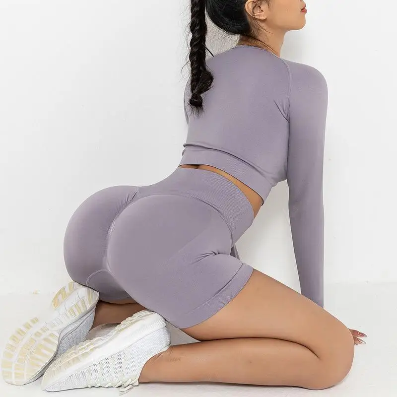 Бесшовная одежда для тренажерного зала вязаный комплект йоги Женский фитнеса с