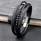 Фанди из натуральной кожи качественные мужские и женские натуральный из вулканического камня из бисера из нержавеющей стали многослойная плетеная веревка браслет мужской браслет