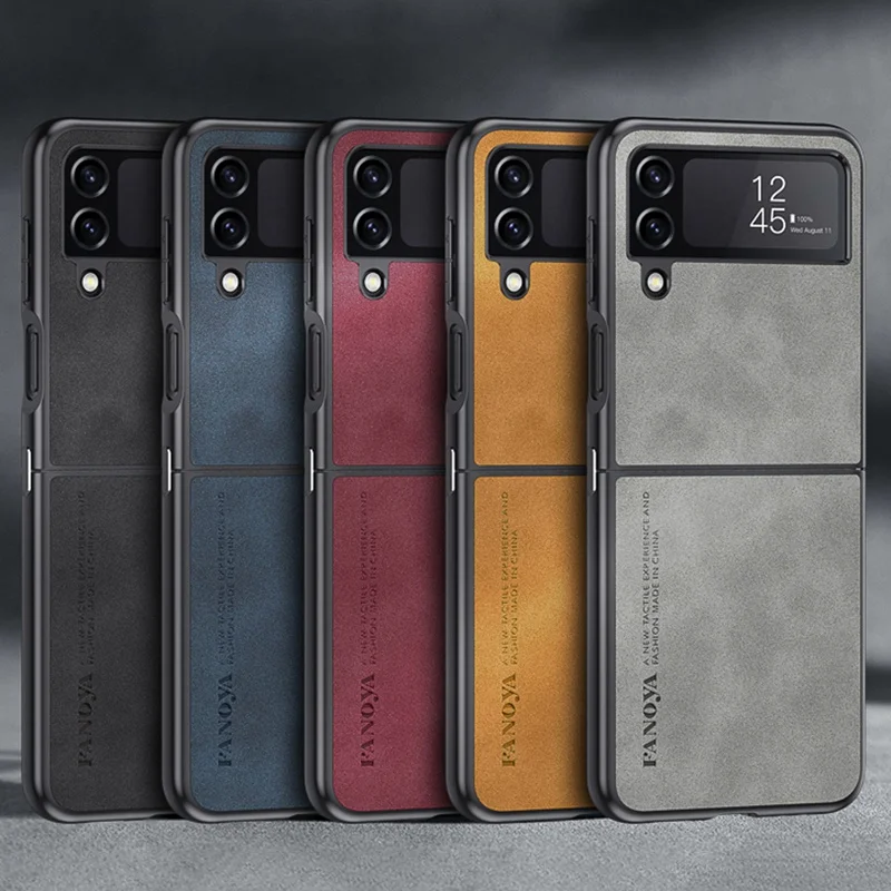 

Leather Case for Samsung Z Flip 4 3 Armor Shockproof Luxury Soft Silicone Edges Hard Phone sheepskin Cover For Galaxy Z Flip 3 4