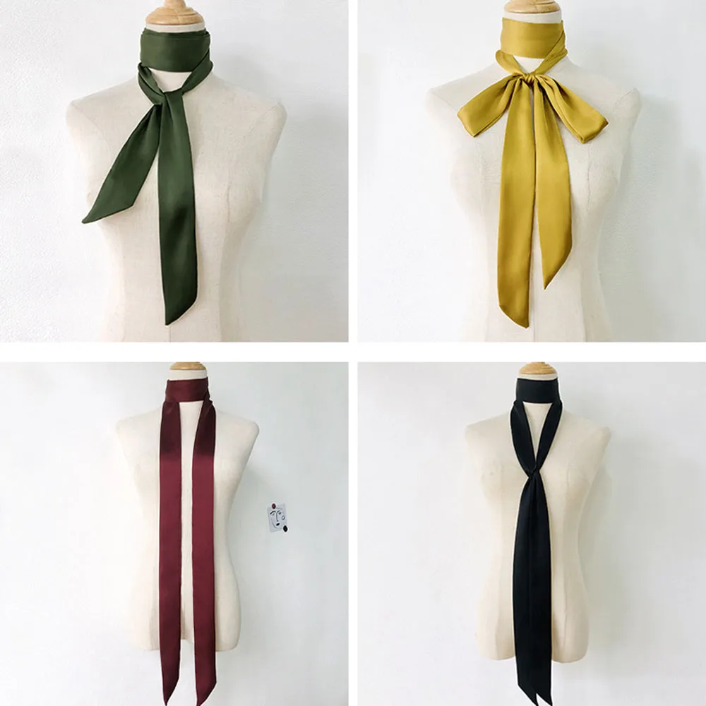

Long Solid Color Silk Scarf For Women 2022 New Handle DIY For Bag Ribbons Brand Fashion Head Band Long Narrow Skinny Scarves