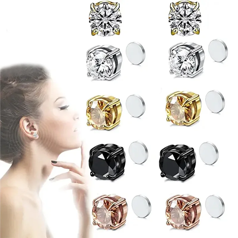 Lovely Crystal Strong Magnetic Ear Stud Clip Earrings For Women Men Punk Round Zircon Magnet Earrings Non Piercing Jewelry eh657