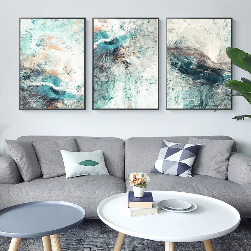 

Sofa Background HD Decorative Painting Modern Painting Core Green Water and Green Mountain Scenery Nordic ins Style Fresh