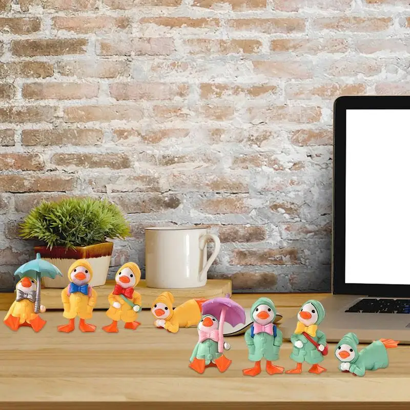 

Raincoat Duck Statue 4pcs/set Cute Duck Figure Decorations Novelty Tabletop Decorations For Home Office Garden Yard Lawn Balcony