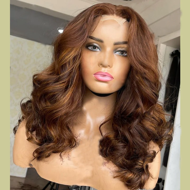 Highlight Reddish Blonde Short Bob Wavy 360 Frontal  Human H