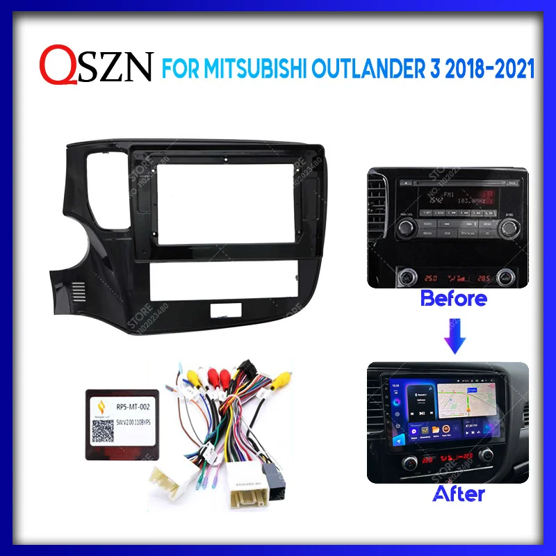 

QSZN 10" Car Frame Fascia For Mitsubishi Outlander 3 III 2018 - 2021 Adapter Canbus Decoder Cable Radio Dash Head Unit Panel Kit