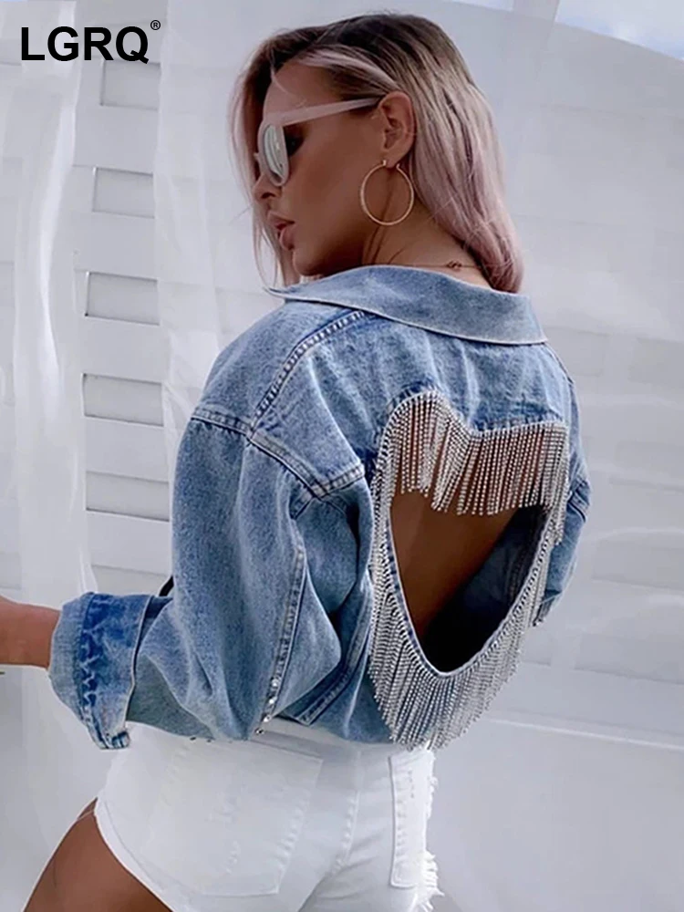 

LGRQ Female New Coat Long Sleeve Turn-down Collar Patchwork Single Breasted Denim Jackets For Women 2023 Autumn Fashion 19J2717