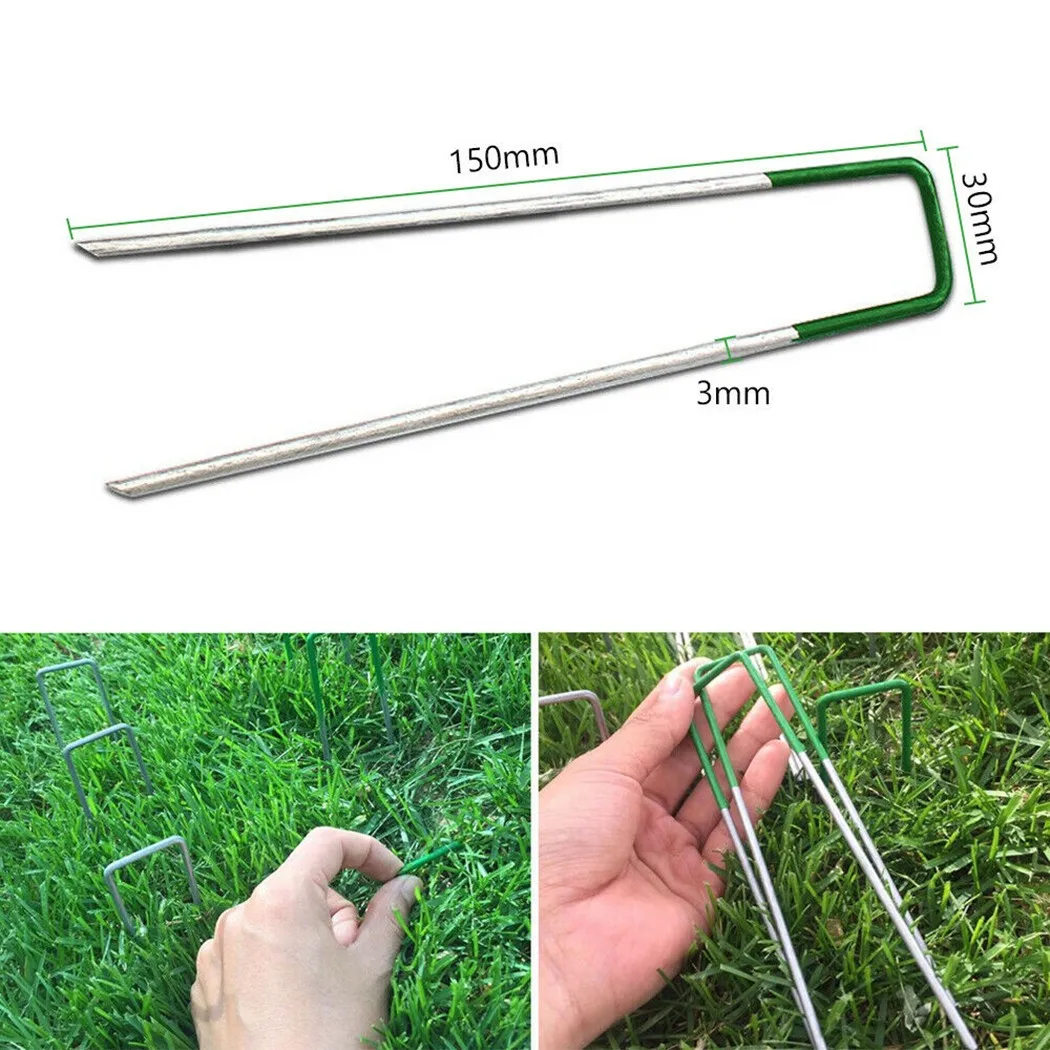 

20PCS Synthetic Artificial Grass Turf Pins U Fastening Lawn Tent Pegs Mat Outdoor Cords, Wires, Christmas Decorations