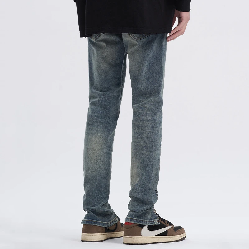 Four Seasons Men's Jeans Straight Slim Casual Fashion Versatile Zipper Pants Hip Hop Straight Wide Leg Pants Ins Best Selling