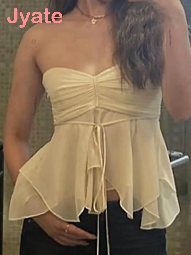 

Кофта Jyate Off Shulder Y2K в Корейском стиле, пикантные летние топы с оборками в стиле 90-х, милая эстетичная одежда с феи