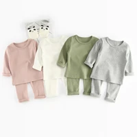 2pcssets new kids pajama sets tracksuits baby rib cotton long sleeve clothes set children tops and pant clothing suit 1 4 years