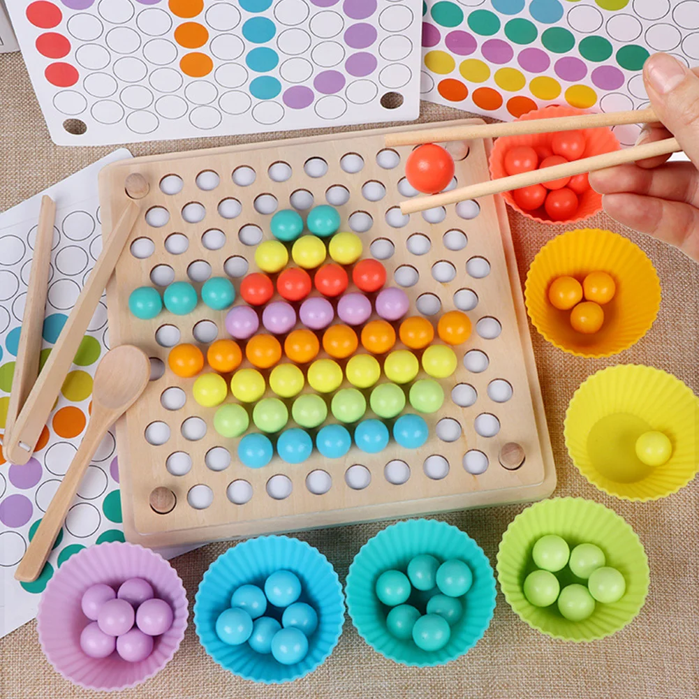 

Montessori Learning Early Education Color Cognition Clamp Baby Kids Birthday Gift Clipping Wooden Toy Beads Holder Intelligent