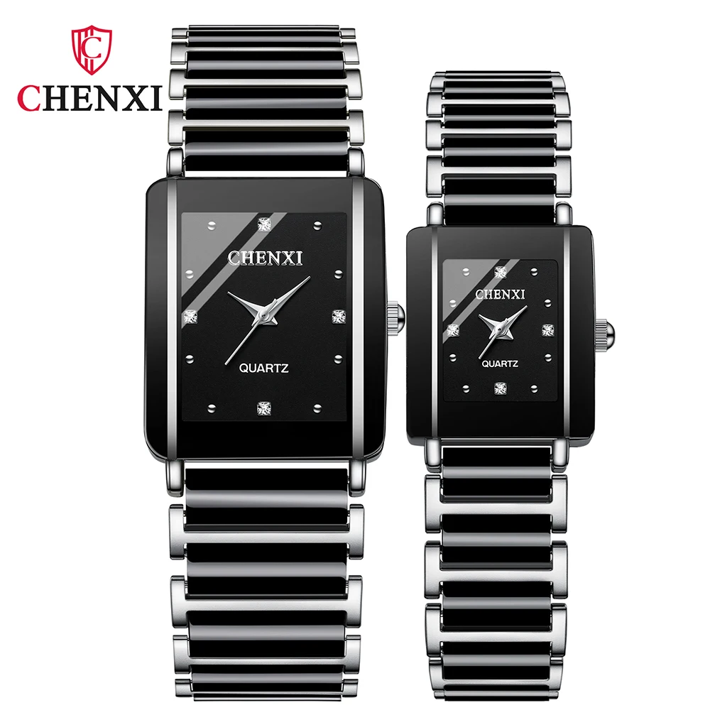 CHENXI Couple Watch For Women Men Ceramic Unique Bracelet Wristwatch Fashion Casual Women Square Watch Gifts Lover's Watches