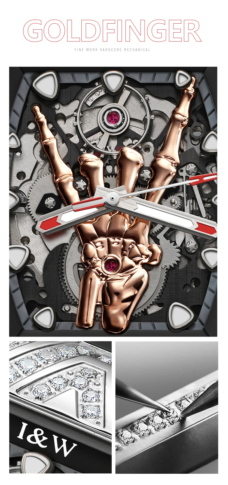 Мужские автоматические часы I &amp W 43 мм роскошные механические наручные