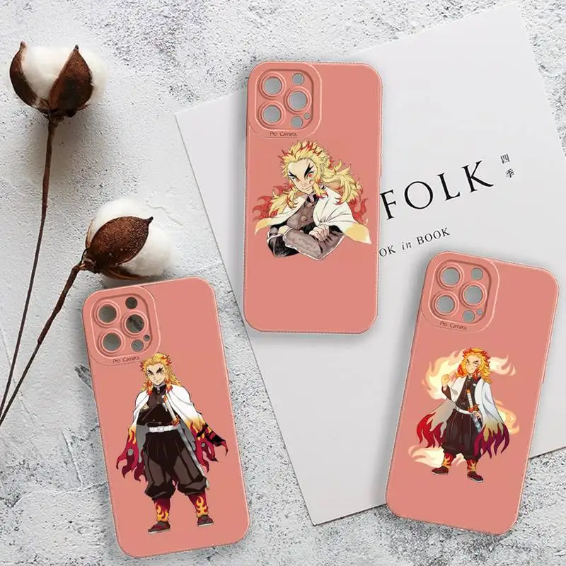 

Demon Slayer anime Kyojuro Rengoku Phone Case For iPhone 13 12 11 Pro MAX Mini X XS XR 7 8 Plus Camera Lens Liquid Silicone