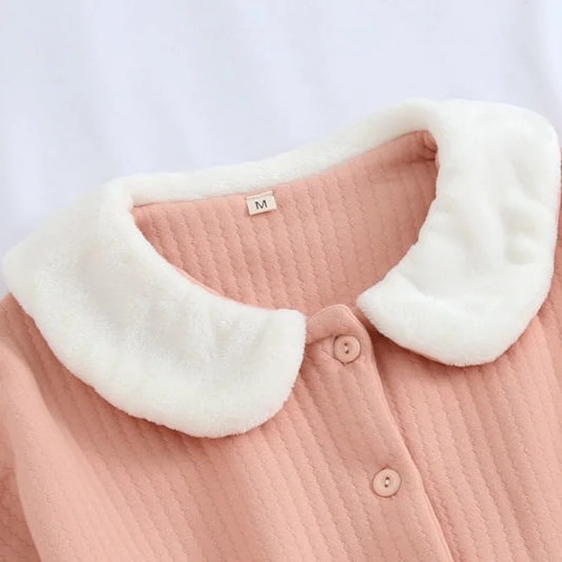 QWEEK Cotton Pajamas Women Doll Collar Flared Sleeves Pijamas Ruffled Pocket Embroidery Pyjamas Autumn Winter Sleepwear Homewear