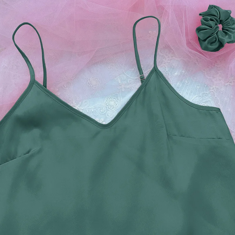 Artificial Silk Camisole Home Wear Three-Piece Set Simple Casual Ice Silk Suspender Shorts Suit Sexy Pajamas Underwear for Women