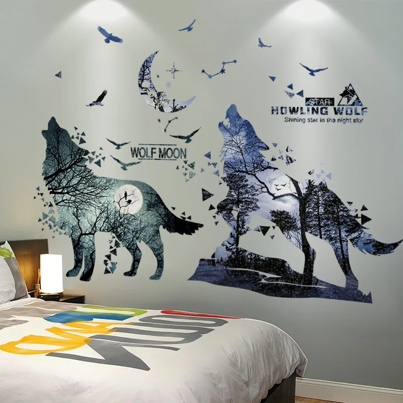 

[shijuekongjian] Horrific Wolf Forest Wall Stickers DIY Animal Mural Decals for Kids Room Dormitory Baby Bedroom Home Decoration