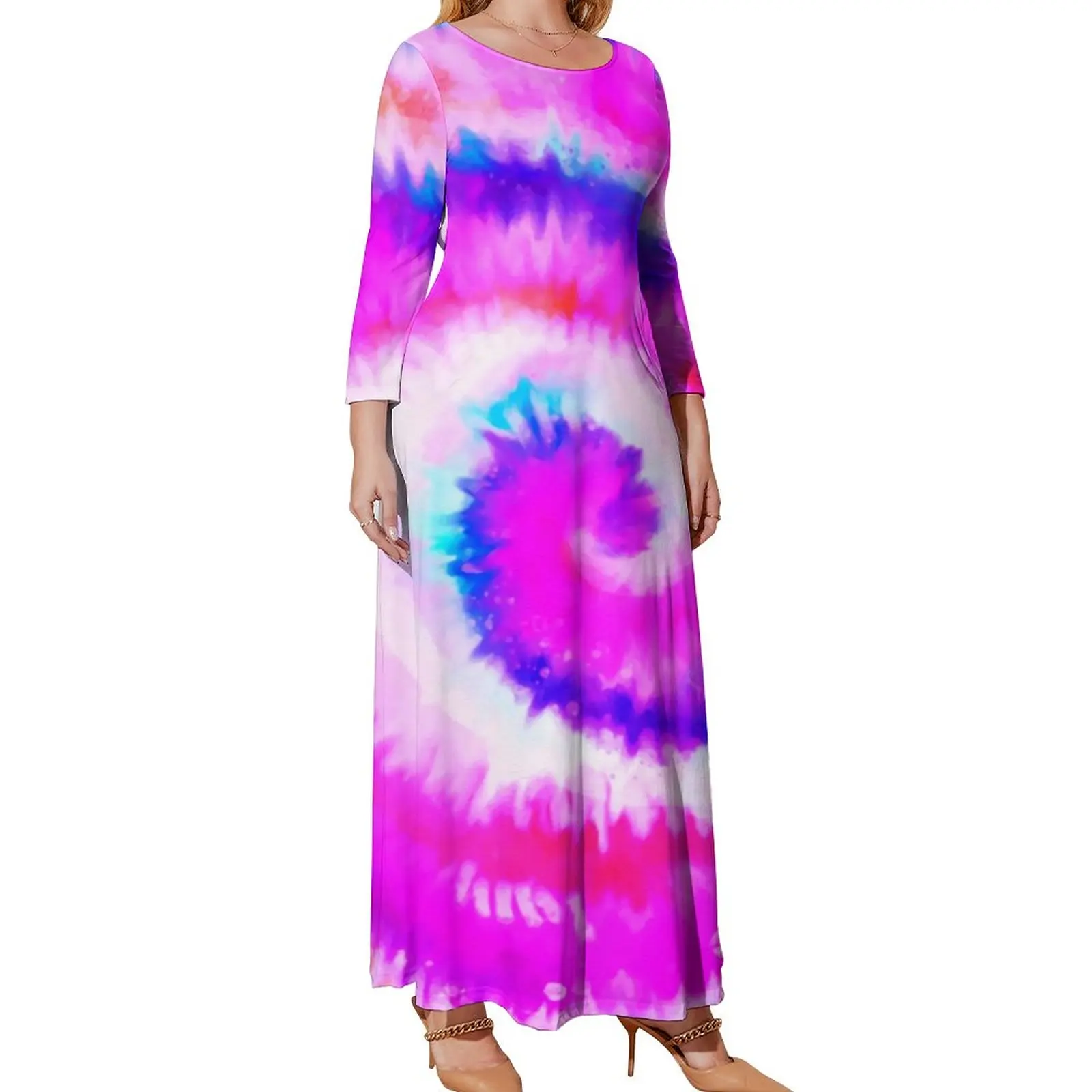 Ombre Tie Dye Dress Ladies Rainbow Hippy Print Elegant Maxi Dress Street Style Bohemia Long Dresses Graphic Vestido Plus Size