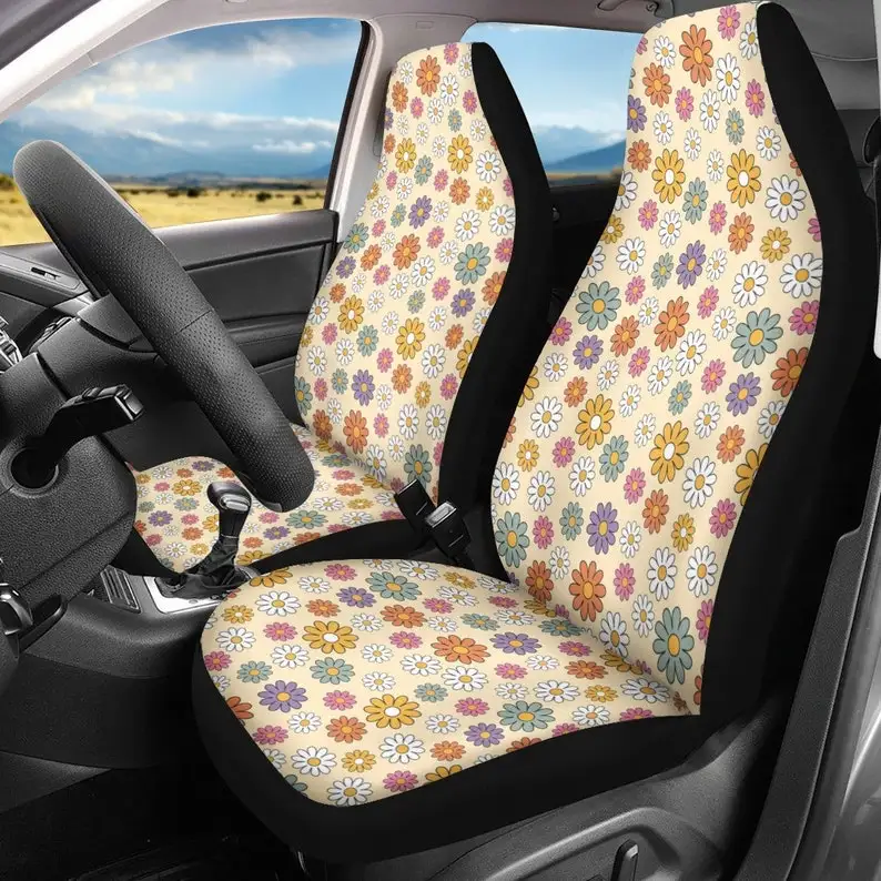 

Cottagecore Retro Floral Car Seat Covers - Cool Vintage Look, Chic Hippie Floral Print, Retro Car Accessories, Stylish Car Seat